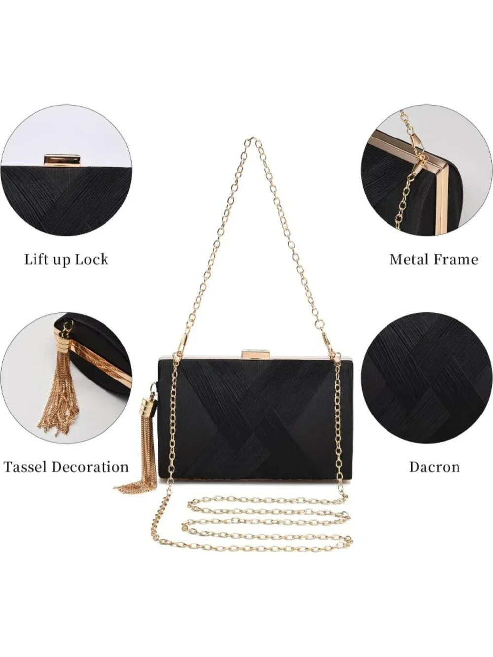👜 Women's Black Tassel Evening Clutch bag Crossbody Night out Clutch Purses
